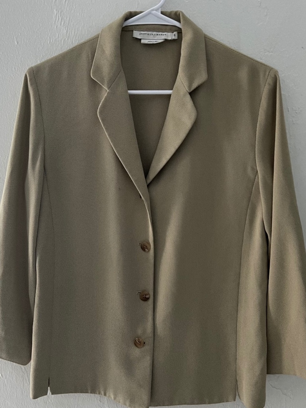 Vintage 90s Garfield & Marks Sz 6Beige Basketweave Blazer Jacket Size 6 Made in